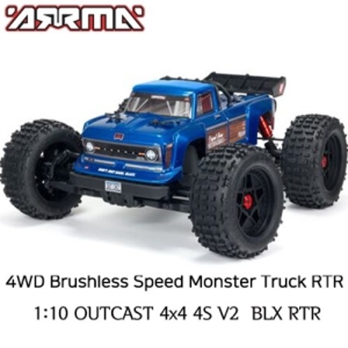 [ARA4410V2T2]ARRMA 1:10 OUTCAST 4x4 4S V2 BLX RTR Stunt Truck Blue