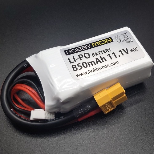 [#HBM850M3S] [소형 3셀 리포 배터리] 850mAh 11.1V 3S 60C LiPo Battery w/XT60 Connector (RC4WD Bully II 불리2) (크기 62 x 30 x 24mm)