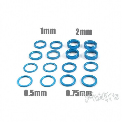 [TA-051TB]Aluminum 6x8 Shim Set 0.5, 0.75 ,1 ,2 ,3 ,5mm each 4pcs (Tamiya Blue)