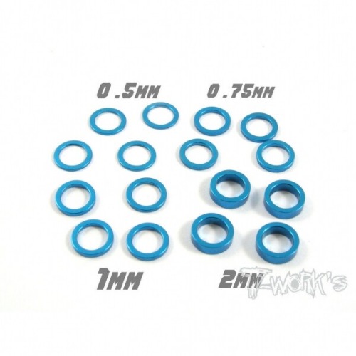 [TA-046TB]Aluminum 5x7 Shim Set 0.5, 0.75 ,1 ,2 ,3 ,5mm each 4pcs ( Tamiya Blue )