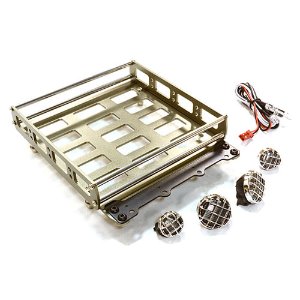 Realistic 1/10 Scale Alloy Luggage Tray 132x115x29mm with 4 LED Spot Light Set