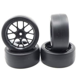 Spec D CS Wheel Offset +3 Black w/Tire 4pcs For 1/10 Drift