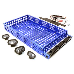 Realistic 1/10 Scale Alloy Luggage Tray 192x107x24mm with 4 LED Spot Light Set (Blue)