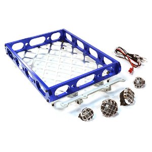 Realistic 1/10 Scale Alloy Luggage Tray 180x116x29mm with 4 LED Spot Light Set (Blue)