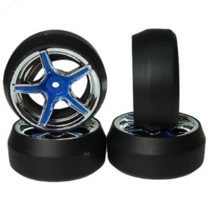 Spec D AX505 Wheel Offset +3 Blue Silver w/Tire 4pcs For 1/10 Drift