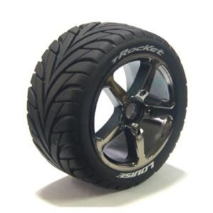 [L-T3250BC] T-ROCKET 1/8 Truggy Tire SPORT/Black Chrome Spoke Rim / 0 Offset / Mounted (반대분, 본딩완료)