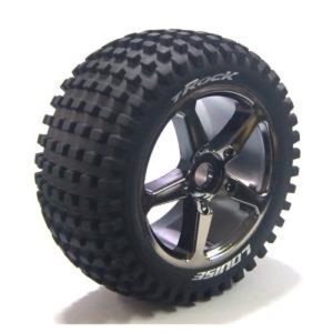 [L-T3251BC] T-ROCK 1/8 Truggy Tire SPORT/Black Chrome Spoke Rim / 0 Offset / Mounted (반대분, 본딩완료)