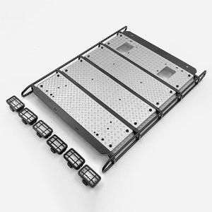 [#VVV-C1001] Command Roof Rack w/ Diamond Plate &amp; 6x Square Lights for Traxxas TRX-4 Mercedes-Benz G-500 (Style A)
