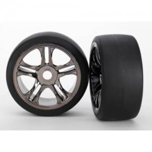 AX6479 Tires &amp; wheels assembled glued (split-spoke black chrome wheels slick tires (S1 compound) foam inserts) (front) (2)