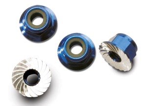 AX1747R Nuts aluminum flanged serrated (4mm) (blue-anodized) (4)