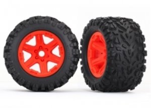 AX8672A Tires &amp; wheels, assembled, glued (orange wheels, Talon EXT tires, foam inserts) (2) (17mm splined) (TSM rated)