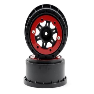 [AP2715-04] Pro-Line Split Six Bead-Loc Short Course Rear Wheels (Black/Red) (2)