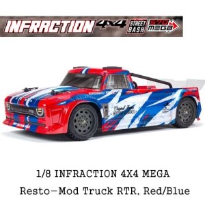 [ARA4215V3T1] 1/8 INFRACTION 4X4 MEGA Resto-Mod Truck RTR, Red/Blue