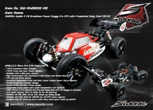 SW-940005E-RD SWORKz Apollo II 1/8 Brushless Power Buggy Pro ARR with Prepainted Body Shell