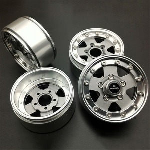 [#RCC-WA61900] [4개입] 1.9&quot; Beadlock Aluminum Wheel Set w/12mm Hex (Titanium Silver)