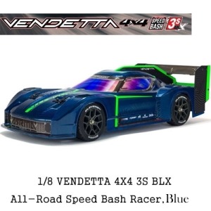 [ARA4319V3T2] 1/8 VENDETTA 4X4 3S BLX Brushless All-Road Speed Bash Racer, Blue