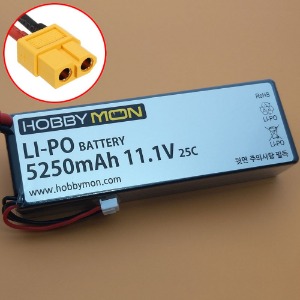 [][#HBM5250M3S-XT60｜BM0321] [2셀 크기 3셀 리포 배터리] 5250mAh 11.1V 3S 25C LiPo Battery w/XT60 Connector (크기 139 x 47 x 25.5mm)