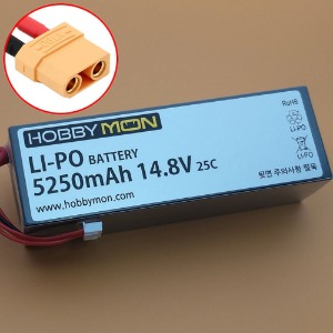 [#HBM5250M4S-XT90｜BM0322] [3셀 크기 4셀 리포 배터리] 5250mAh 14.8V 4S 25C LiPo Battery w/XT90 Connector (크기 139 x 48 x 39mm)