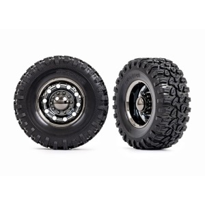[AX8854X] Tires &amp; wheels,assembled,glued-TRX-6® Big Rig 2.2&quot; black chrome wheels, rear) (2)