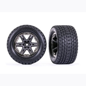 [AX6764]-BLKCR Tires &amp; wheels, assembled, glued (2.8&quot;)   Rustler® 4X4 Ultimate