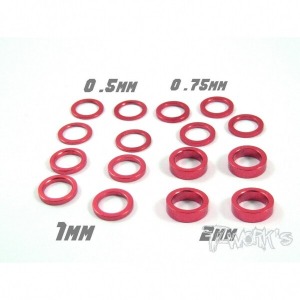[TA-046R]Aluminum 5x7 Shim Set 0.5, 0.75 ,1 ,2 ,3 ,5mm each 4pcs ( Red )