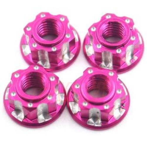 Slidelogy Aluminium 4mm Serrated Lock Nut 4 pcs Pink