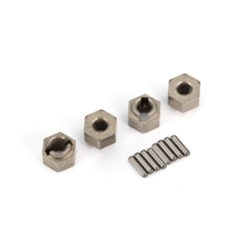 [AX9750A] Wheel hubs, 7mm hex (steel) (4)/ axle pins (8)