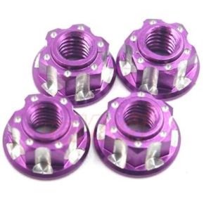Slidelogy Aluminium 4mm Serrated Lock Nut 4 pcs Purple
