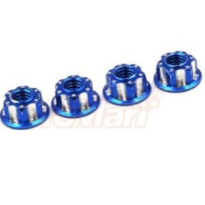 Slidelogy Aluminium 4mm Serrated Lock Nut 4 pcs Blue