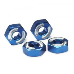 AX4954X Wheel hubs hex 6061-T6 aluminum (blue) (4). 14mm / axle pins (2.5x10mm) (4)