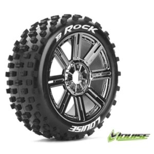 [L-T3270SBC] B-ROCK 1/8 Buggy Tire Soft / Black Chrome Rim / Mounted (반대분, 본딩완료)