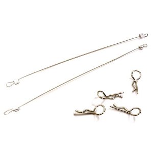 Secured Body Clip (4) with 160mm Retainer Link for 1/10 Stampede &amp; Rustler (Silver)