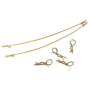 Secured Body Clip (4) with 140mm Retainer Link for 1/10 Off-Road Crawler (Gold)