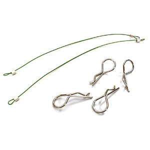 Secured Body Clip (4) with 150mm Retainer Link for 1/8 Scale (Green)