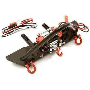 [#C28491BLACKRED] Realistic Front Alloy Bumper w/ Winch &amp; LED for Traxxas TRX-4 w/ 43mm Mount