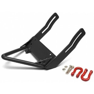 [#BRQ90285ABK] Steel Front Stinger Bumper w/ Red Towing Hooks Black for SCX10