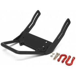 [#BRQ90285BBK] Steel Front Stubby Bumper w/ Red Towing Hooks Black for SCX10