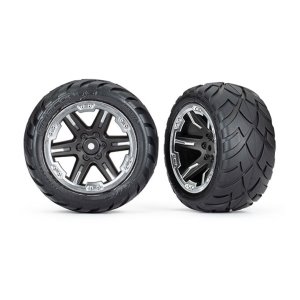 AX6768X Tires &amp; wheels, assembled, glued (2.8&quot;) (RXT black &amp; chrome wheels, Anaconda tires, foam inserts)