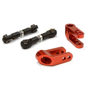 [#C26091RED] Billet Machined Steering Servo Horn &amp; Linkage Set for Traxxas 1/10 Scale Summit (Red)