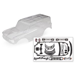 [AX9211] Body, Ford Bronco (2021) (clear, requires painting)/ decals/ window masks (includes grille, side mirrors, door handles, fender flares, windshield wipers, spare tire mount, clipless mounting, hardware) (requires #8080X inner fenders)
