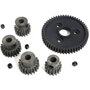 [#C30688] Steel 32 Pitch 54T Spur Gear w/16, 18, 20, 21T Pinion Gear w/5mm Bore Set for Most Traxxas 1/10 4x4 (Traxxas Spur #3956, Pinion #3946, 3948, 3950, 3951)