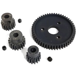 [#C30687] Steel 32 Pitch 54T Spur Gear w/15, 17, 19T Pinion Gear w/5mm Bore Set for Most Traxxas 1/10 4x4 (Traxxas Spur #3956, Pinion #3945, 3947, 3949)