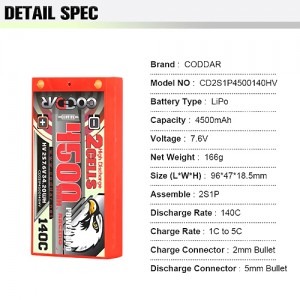 []CODDAR 4500mAh Real Shorty 7.6V 140C H.V LI-PO Battery