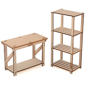 [#Z-S0161] 1/10 Wood Garage Shelves and Work Bench Set (책상 122 x 61 x 91mm｜선반 77 x 50 x 171mm)