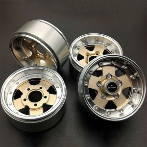 [#RCC-WA61955] [4개입] 1.9&quot; +5mm Offset Beadlock Aluminum Wheel Set w/12mm Hex (Gold)