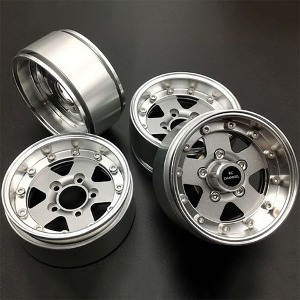 [#RCC-WA61950] [4개입] 1.9&quot; +5mm Offset Beadlock Aluminum Wheel Set w/12mm Hex (Titanium Silver)