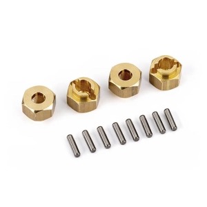 [AX9750X] Wheel hubs, 7mm hex, brass (1 gram each) (4)/ axle pins (8)