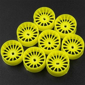 [#WL-0168FYW] [8개입｜와이드 AWD] Plastic Wide Rim Set 11mm (Offset 0 +1 +2 +3) Florescent Yellow for 1/28 AWD Mini-Z (교쇼 미니지 휠 세트)