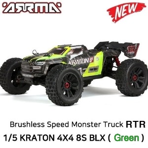 반짝세일 배터리 2개 무료증정 대박이벤트!![ARA110002T1][DX3 조종기포함 버전] ARRMA 1/5 KRATON 4X4 8S BLX Brushless Speed Monster Truck RTR, Green