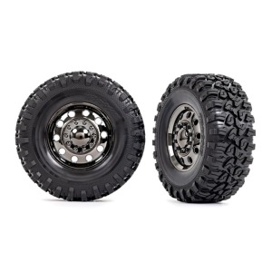 [AX8854] Tires &amp; wheels,assembled,glued,TRX-6® Big Rig 2.2&quot; black chrome wheels (front) (2)